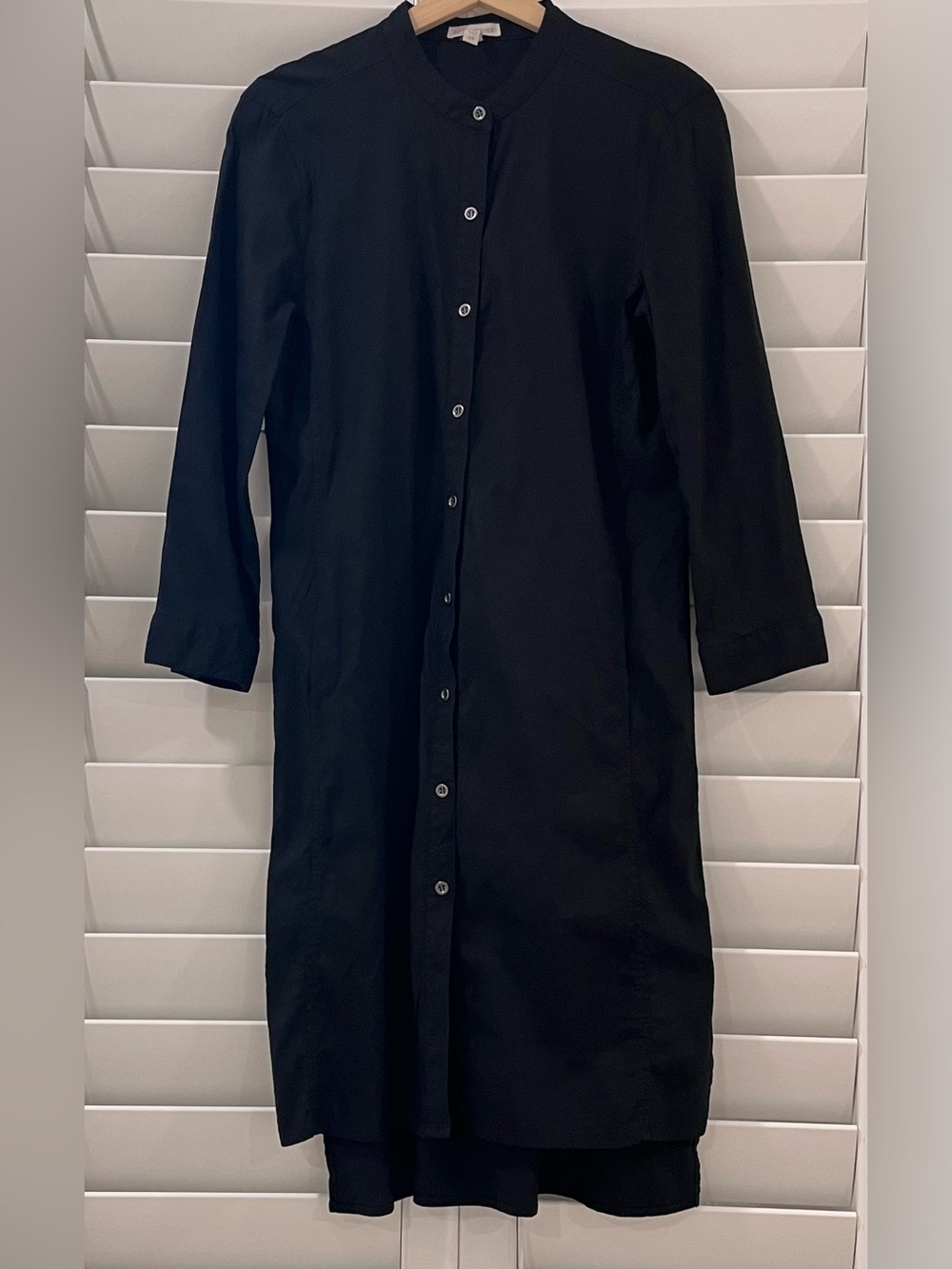 Eileen Fisher Black Organic Linen Blend Button Front Midi Shirt Dress Small